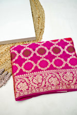 Handwoven Rani Pink Banarasi Khaddi Georgette Saree
