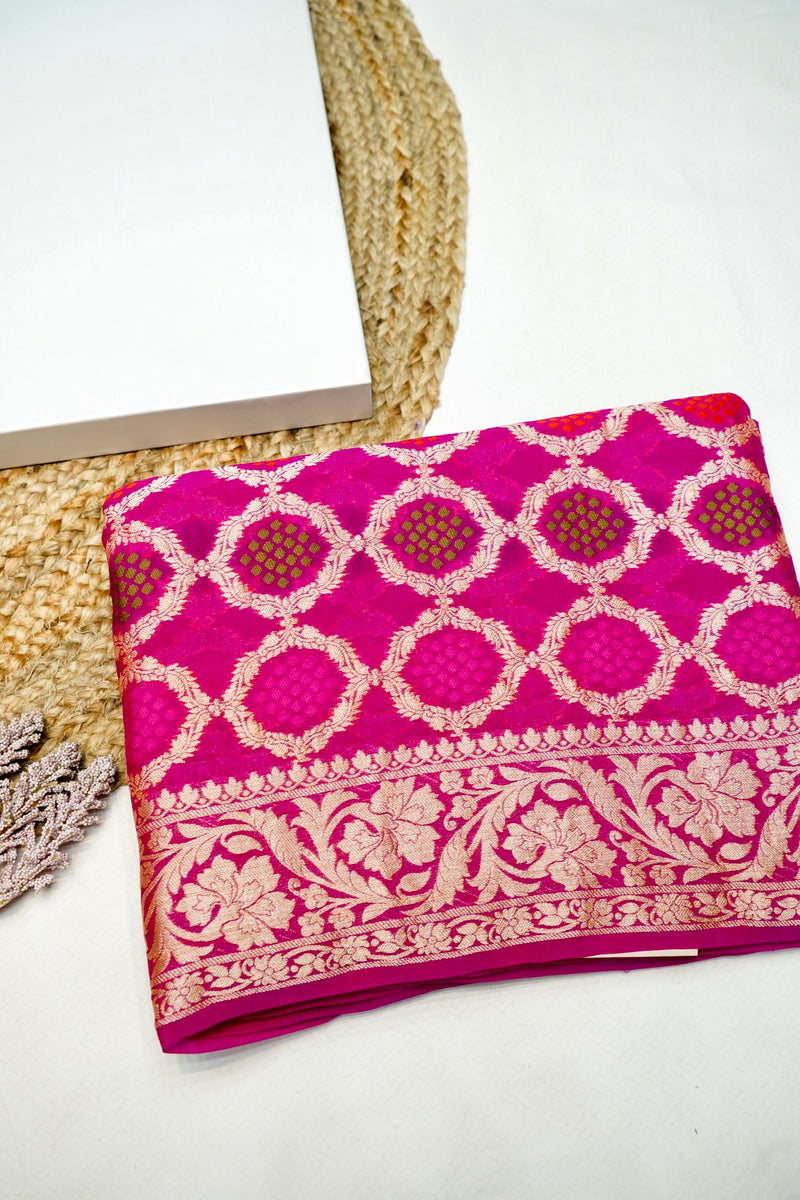 Handwoven Rani Pink Banarasi Khaddi Georgette Saree