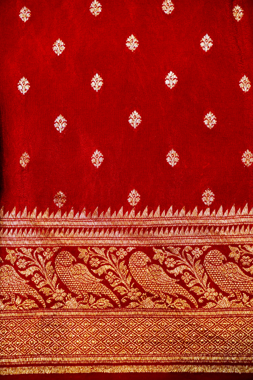 Handwoven Red Banarasi Crepe Khaddi Silk Saree