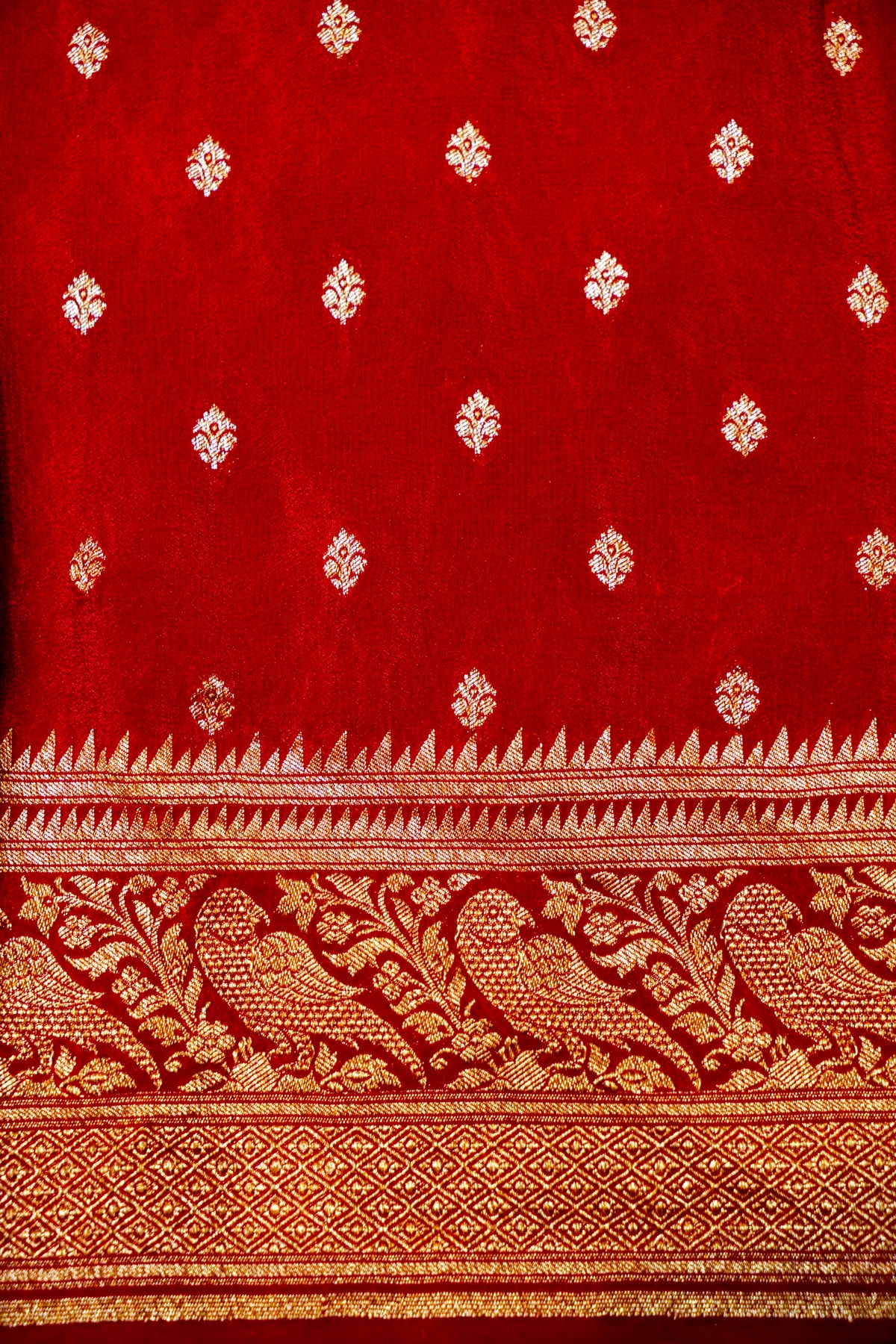 Handwoven Red Banarasi Crepe Khaddi Silk Saree