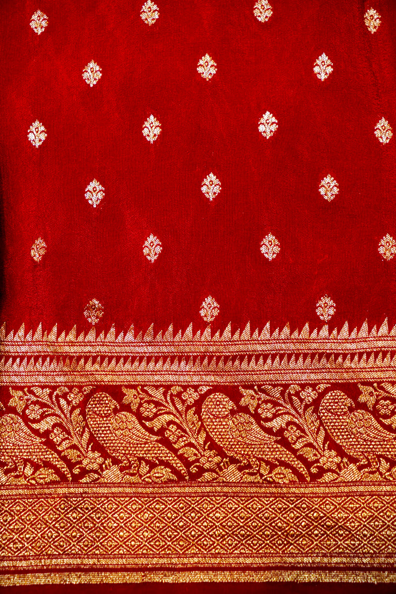 Handwoven Red Banarasi Crepe Khaddi Silk Saree