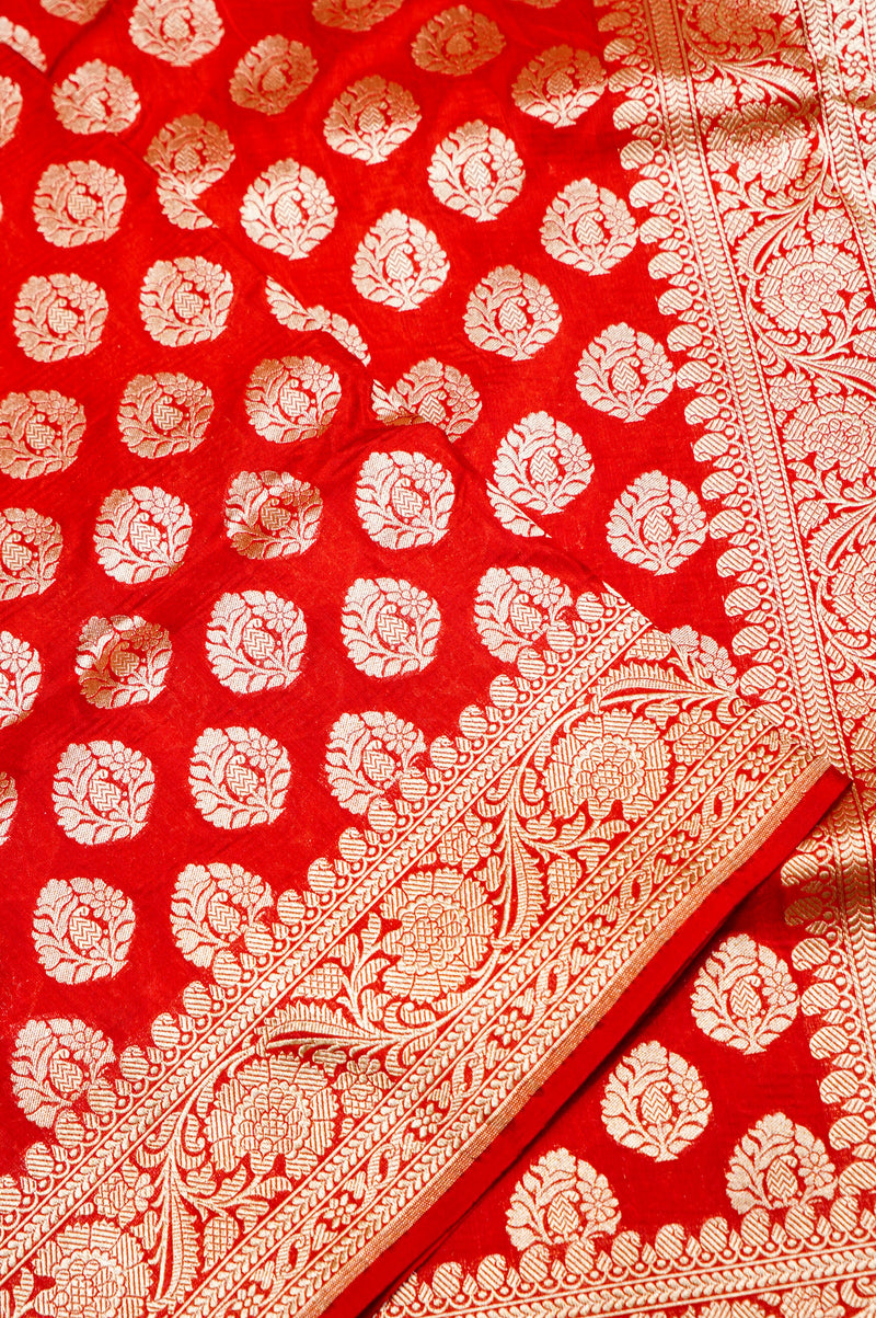 Handwoven Red Kadhwa Banarasi Katan Silk Saree