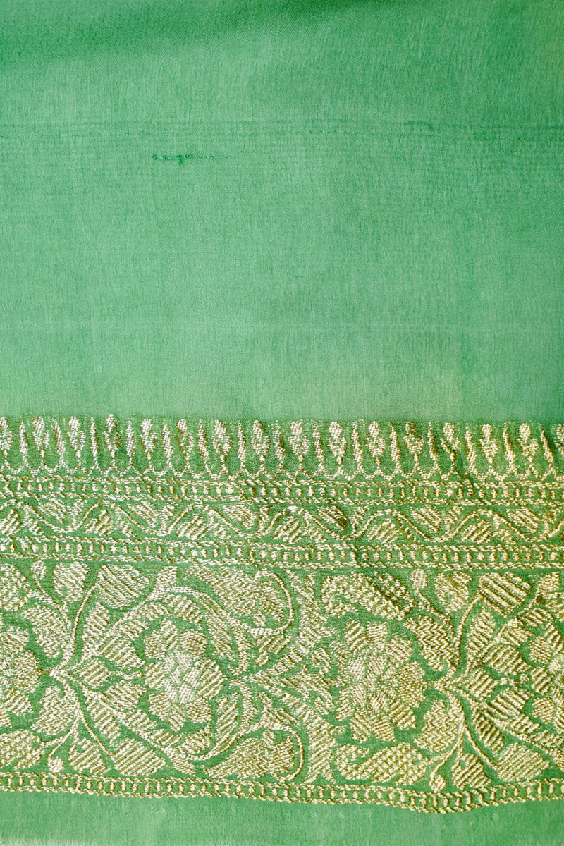 Handwoven Green Banarasi Khaddi Georgette Saree
