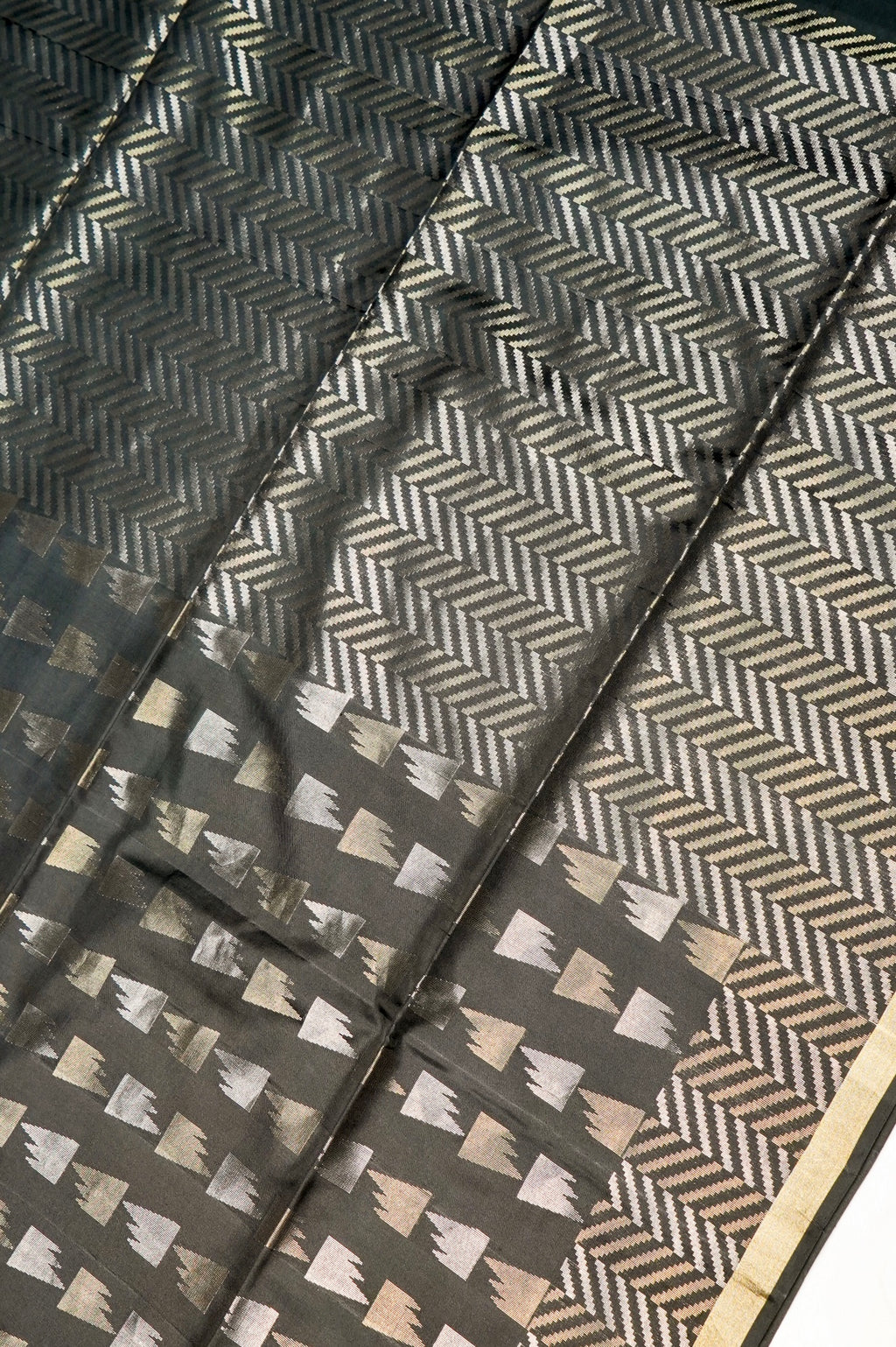 Handwoven Dark Grey Banarasi Soft Silk Saree