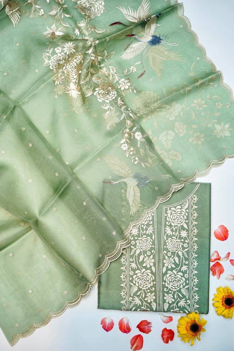 Designer Sea Green Organza Silk Suit