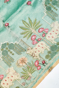 Designer Sea Green Tissue Silk  Suit