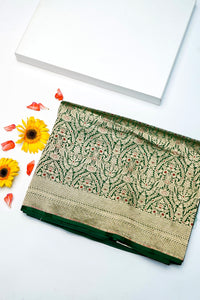 Handwoven Green Meenakari Kadhwa Banarasi Katan Silk Saree