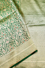 Handwoven Green Meenakari Kadhwa Banarasi Katan Silk Saree