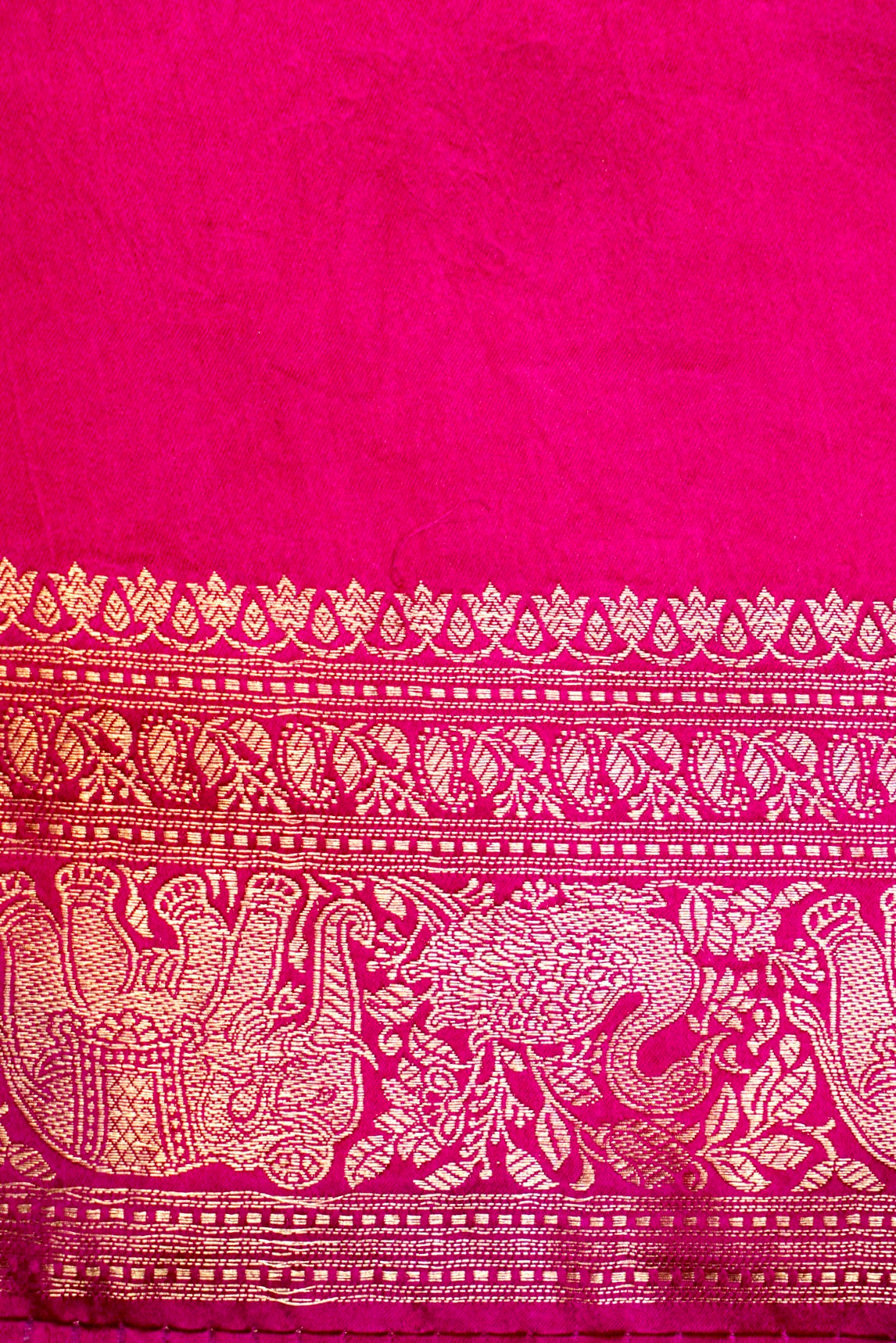 Handwoven Rani Pink Motif Banarasi Mashru Silk Saree
