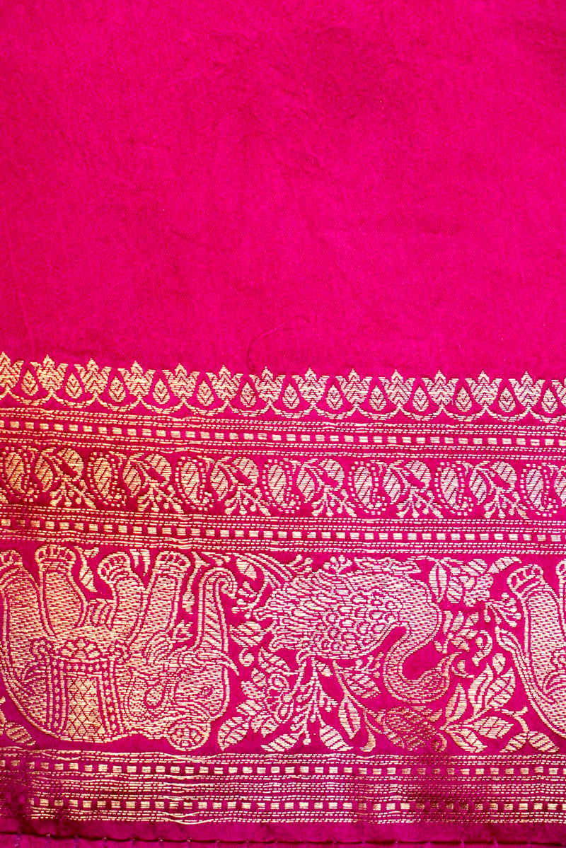 Handwoven Rani Pink Motif Banarasi Mashru Silk Saree