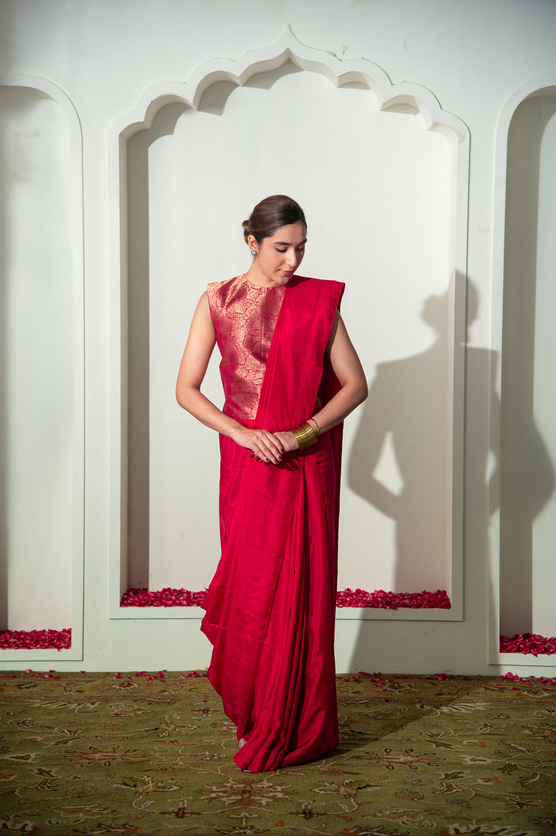 Handwoven Pink Banarasi Crepe Silk Saree