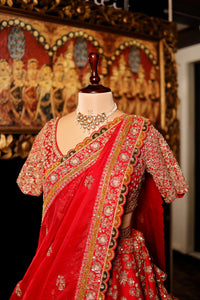 Designer Red Raw Silk Bridal Lehenga