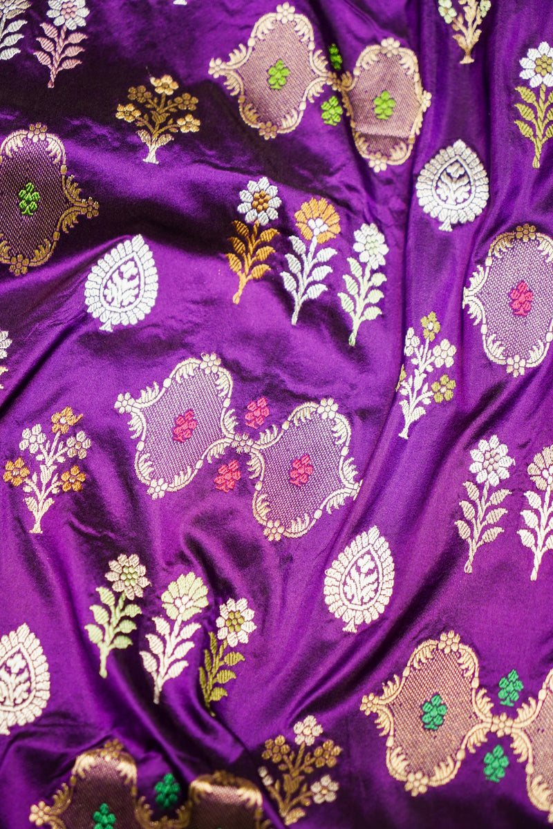 Handwoven Purple Banarasi Katan Silk Saree