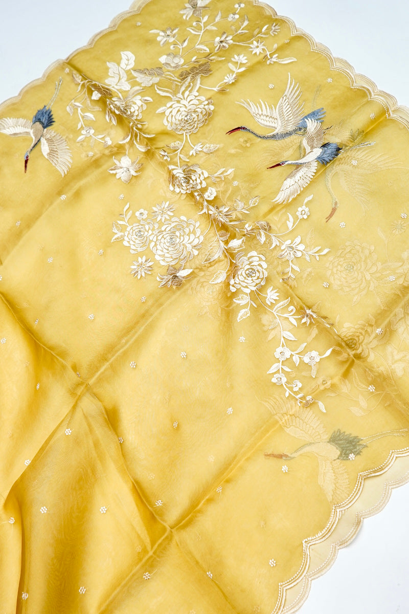 Designer Old Yellow Organza Silk Suit
