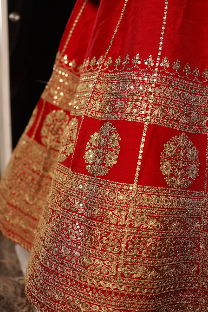 Designer Red Raw Silk Bridal Lehenga