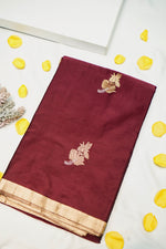 Handwoven Maroon Banarasi Mashru Katan Saree