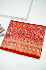 Handwoven Red Shikargah Banarasi Katan Silk Saree