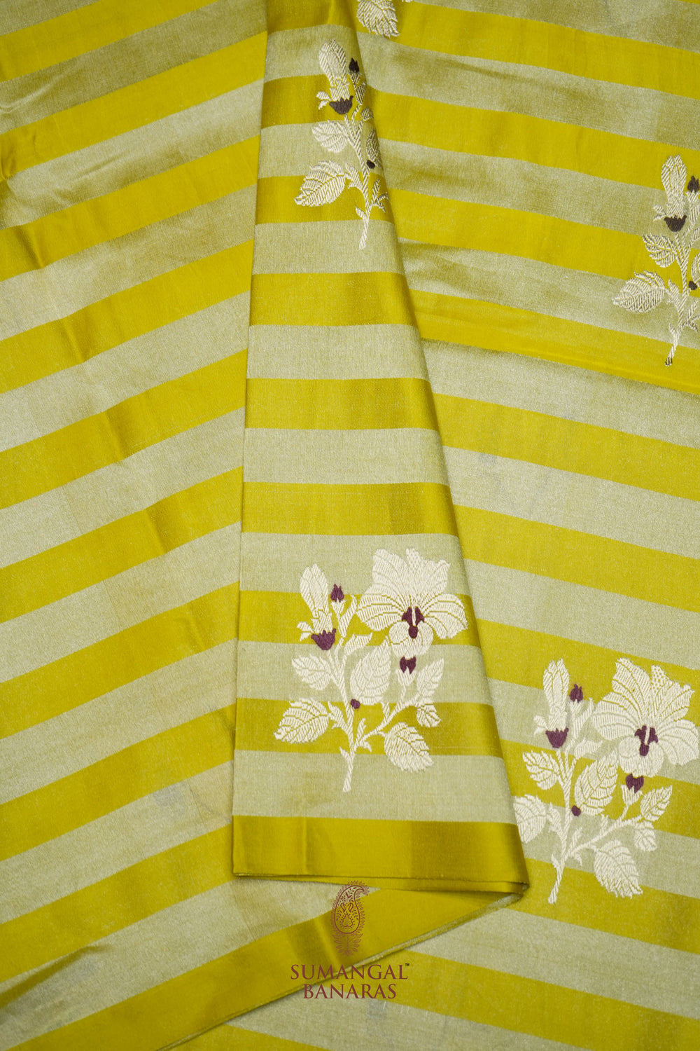 Handwoven Mustard Yellow Banarasi Mashru Silk Saree