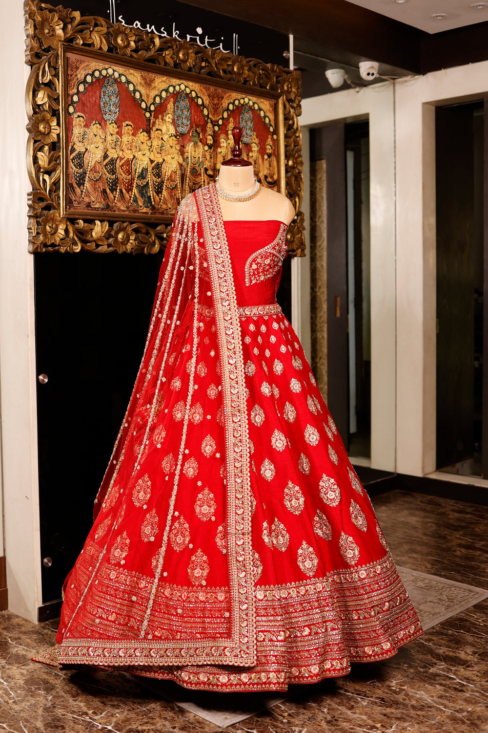 Designer Red Raw Silk Bridal Lehenga