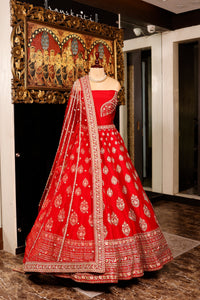 Designer Red Raw Silk Bridal Lehenga