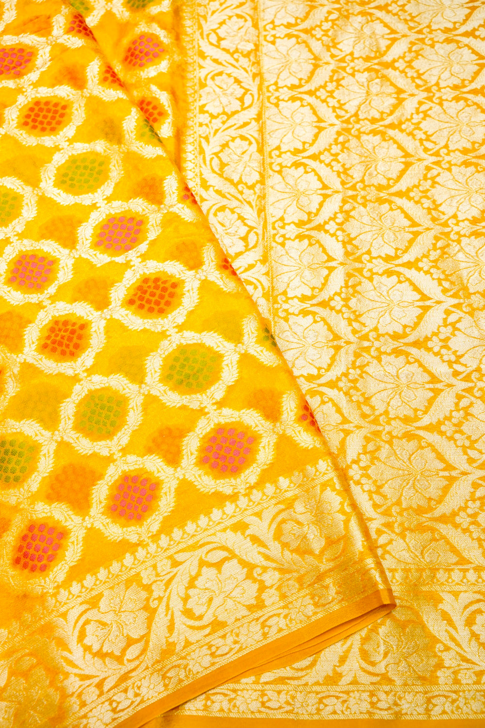 Handwoven Yellow Banarasi Khaddi Georgette Saree
