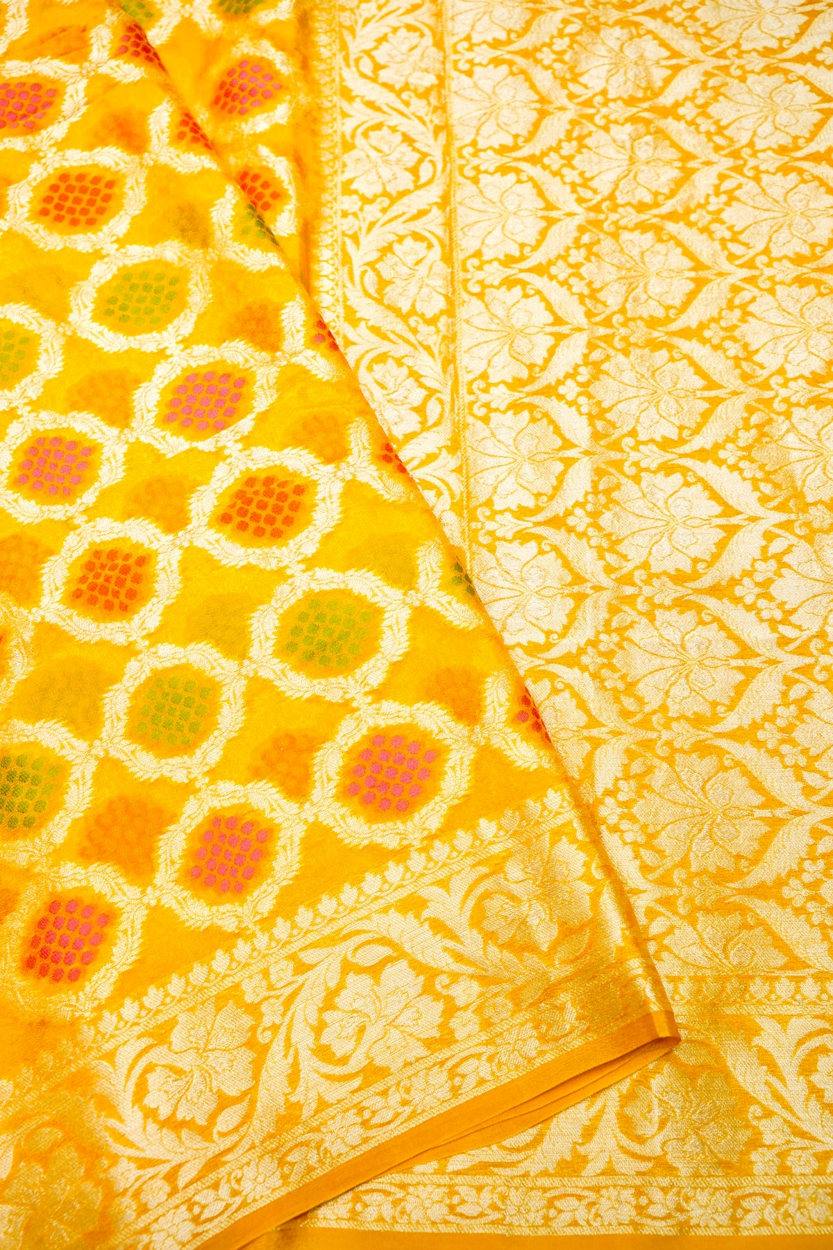 Handwoven Yellow Banarasi Khaddi Georgette Saree