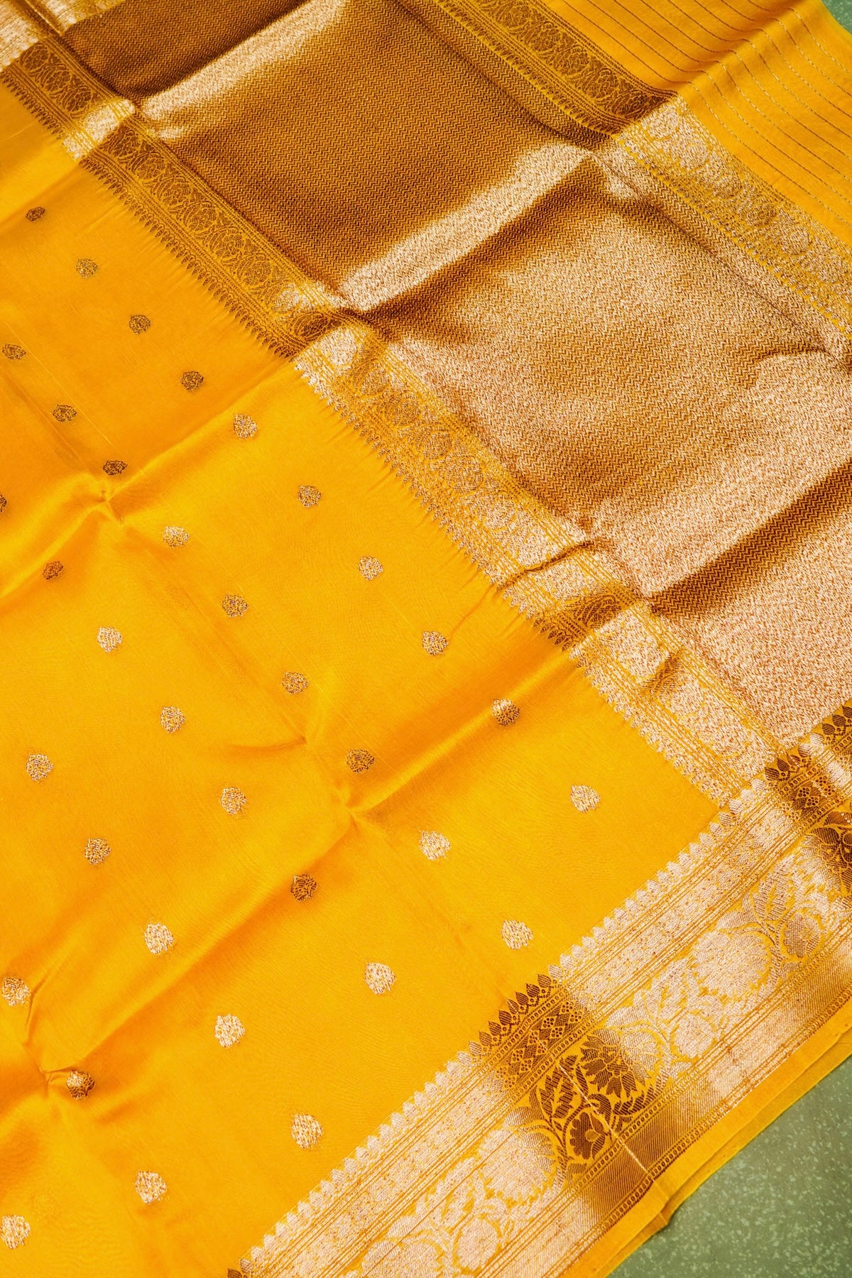 Handwoven Mustard Yellow Banarasi Organza Saree