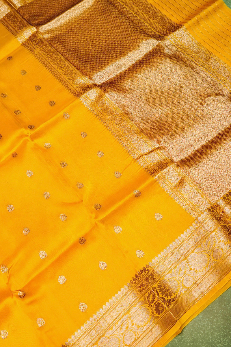 Handwoven Mustard Yellow Banarasi Organza Saree