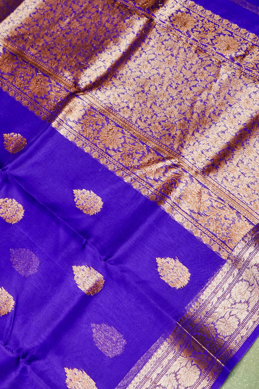 Handwoven Purple Banarasi Kora Silk Saree