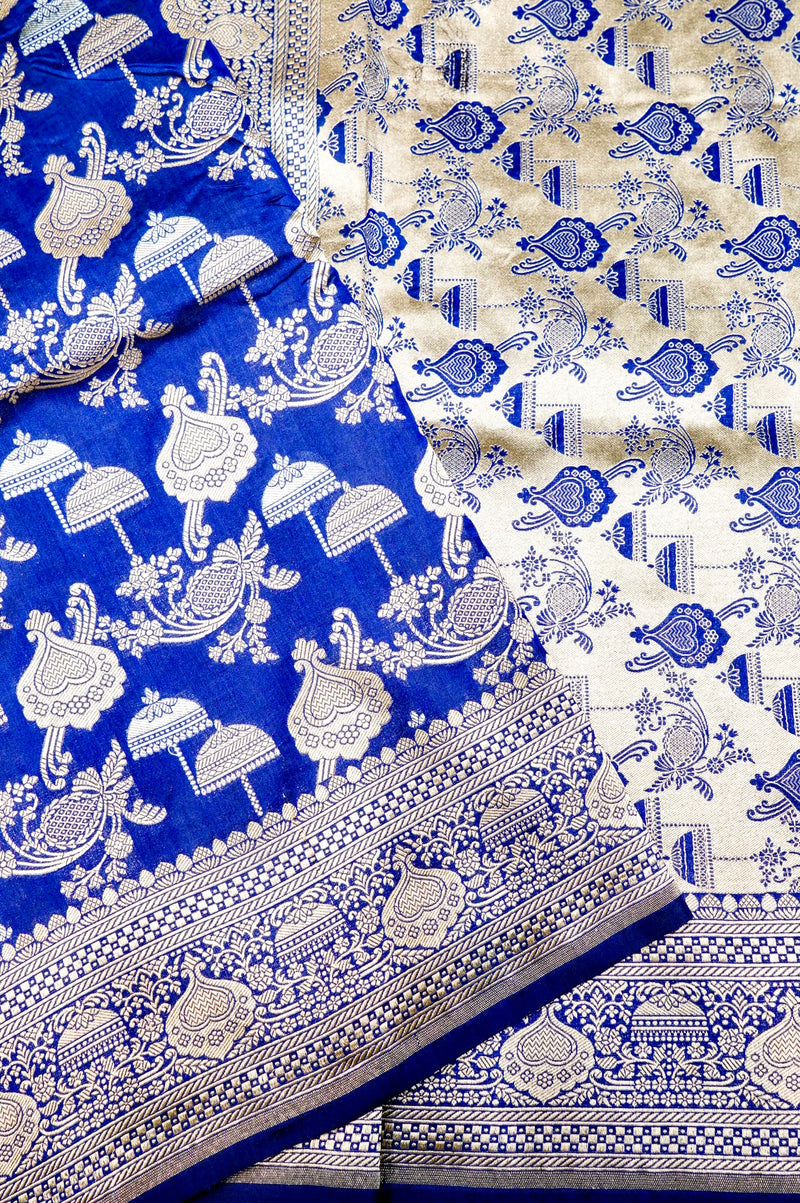 Handwoven Royal Blue Banarasi Katan Silk Saree