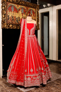 Designer Red Raw Silk Bridal Lehenga