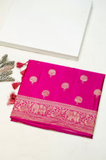 Handwoven Rani Pink Motif Banarasi Mashru Silk Saree