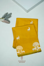 Handwoven Mustard Yellow Motif Banarasi Katan Silk Saree