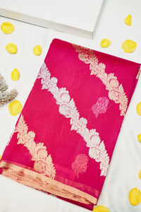 Handwoven Magenta Pink Banarasi Organza Saree