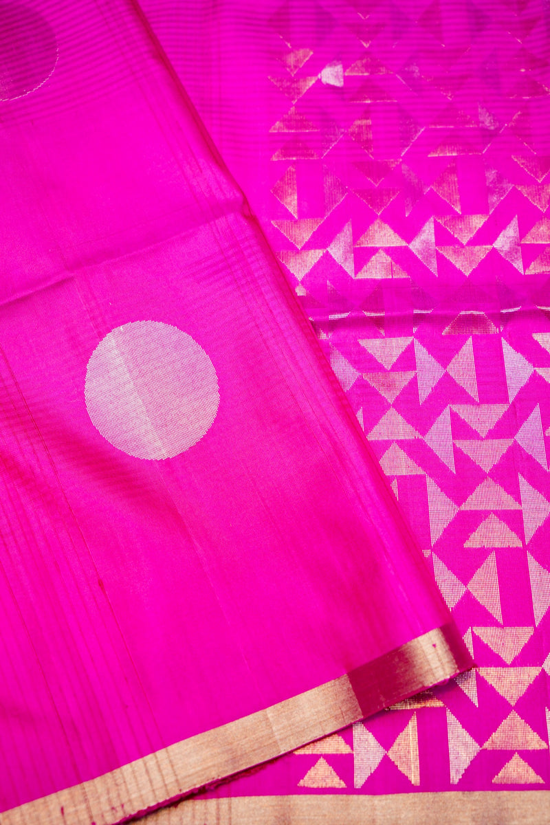 Handwoven Rani Pink Banarasi Soft Silk Saree