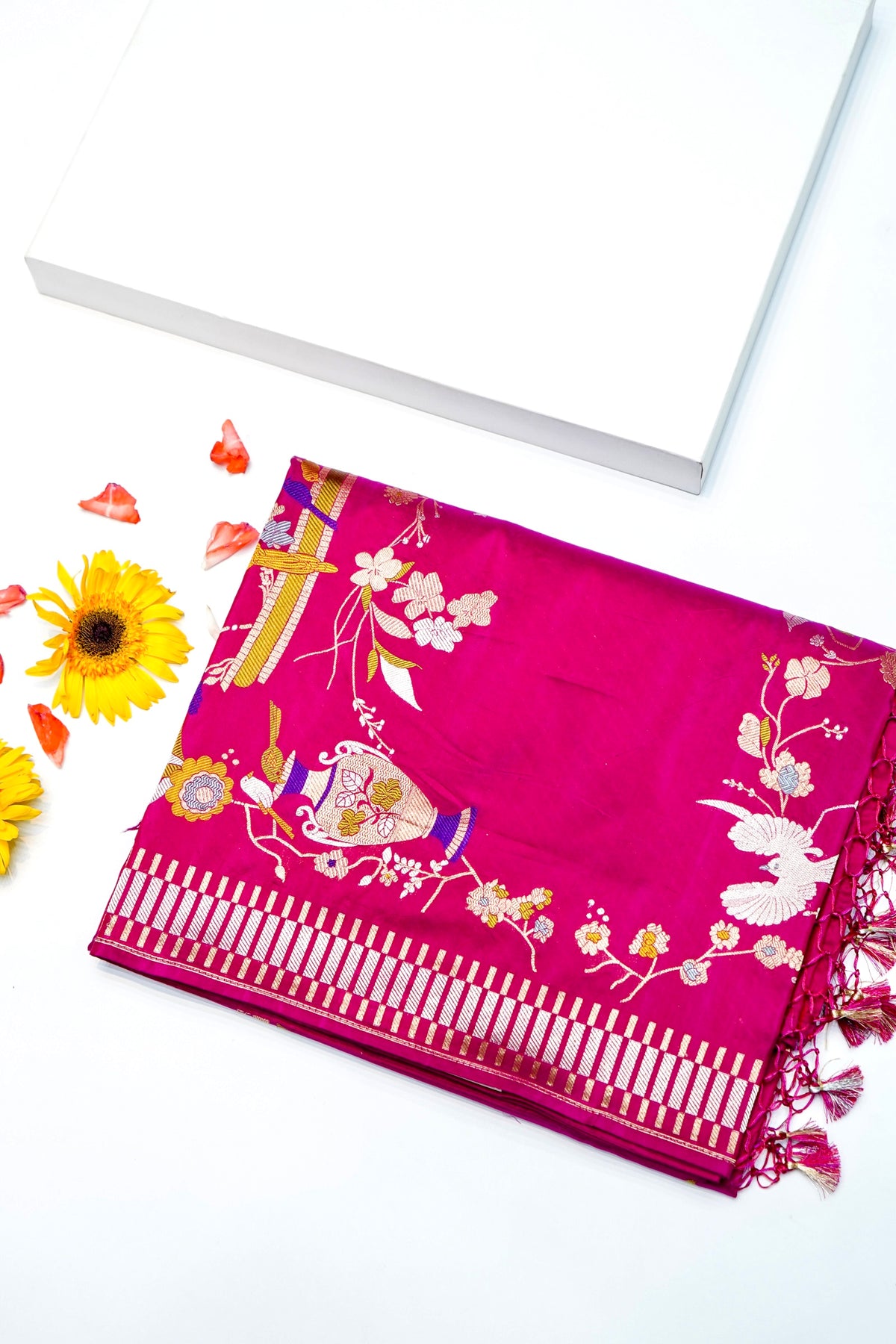 Handwoven Rani Pink Meenakari Banarasi Katan Silk Saree