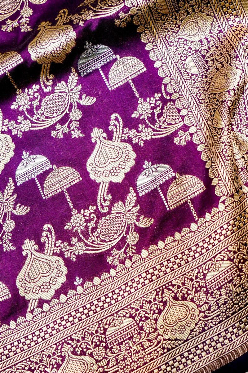 Handwoven Purple Banarasi Katan Silk Saree