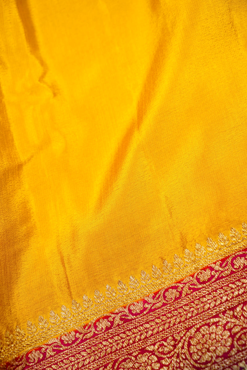 Handwoven Mustard Yellow Banarasi Crepe Silk Saree