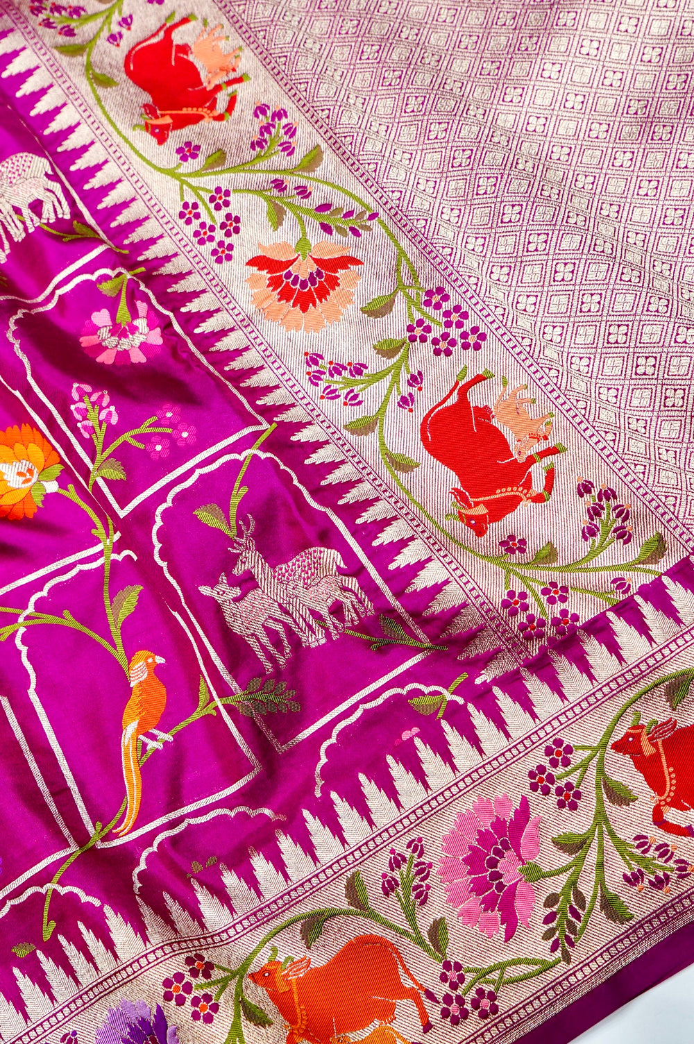 Handwoven Magenta Meenakari Banarasi Katan Silk Saree