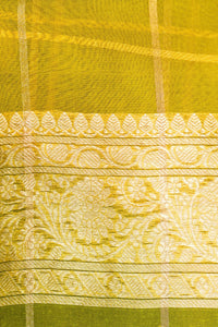 Handwoven Lemon Yellow Banarasi Organza Saree
