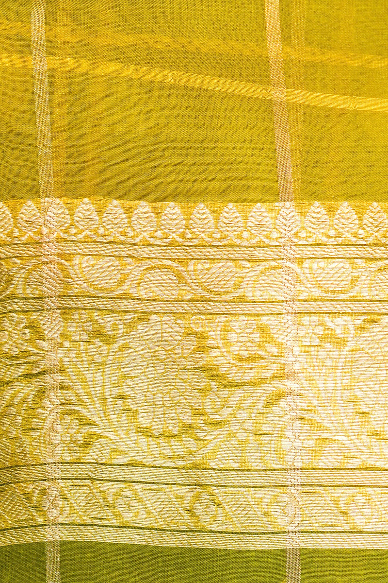 Handwoven Lemon Yellow Banarasi Organza Saree