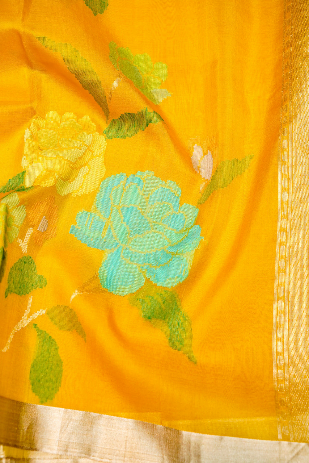 Handwoven Mustard Yellow Banarasi Katan Silk Saree