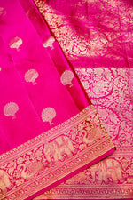 Handwoven Rani Pink Motif Banarasi Mashru Silk Saree