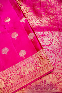 Handwoven Rani Pink Motif Banarasi Mashru Silk Saree