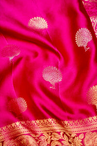 Handwoven Rani Pink Motif Banarasi Mashru Silk Saree