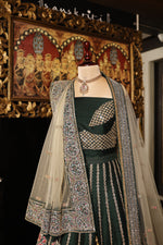 Designer Bottle Green Raw Silk Mehendi Lehenga
