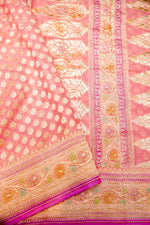 Handwoven Peach Banarasi Khaddi Georgette Saree