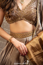 Designer Golden Silver Tissue Silk Party Wear Lehenga