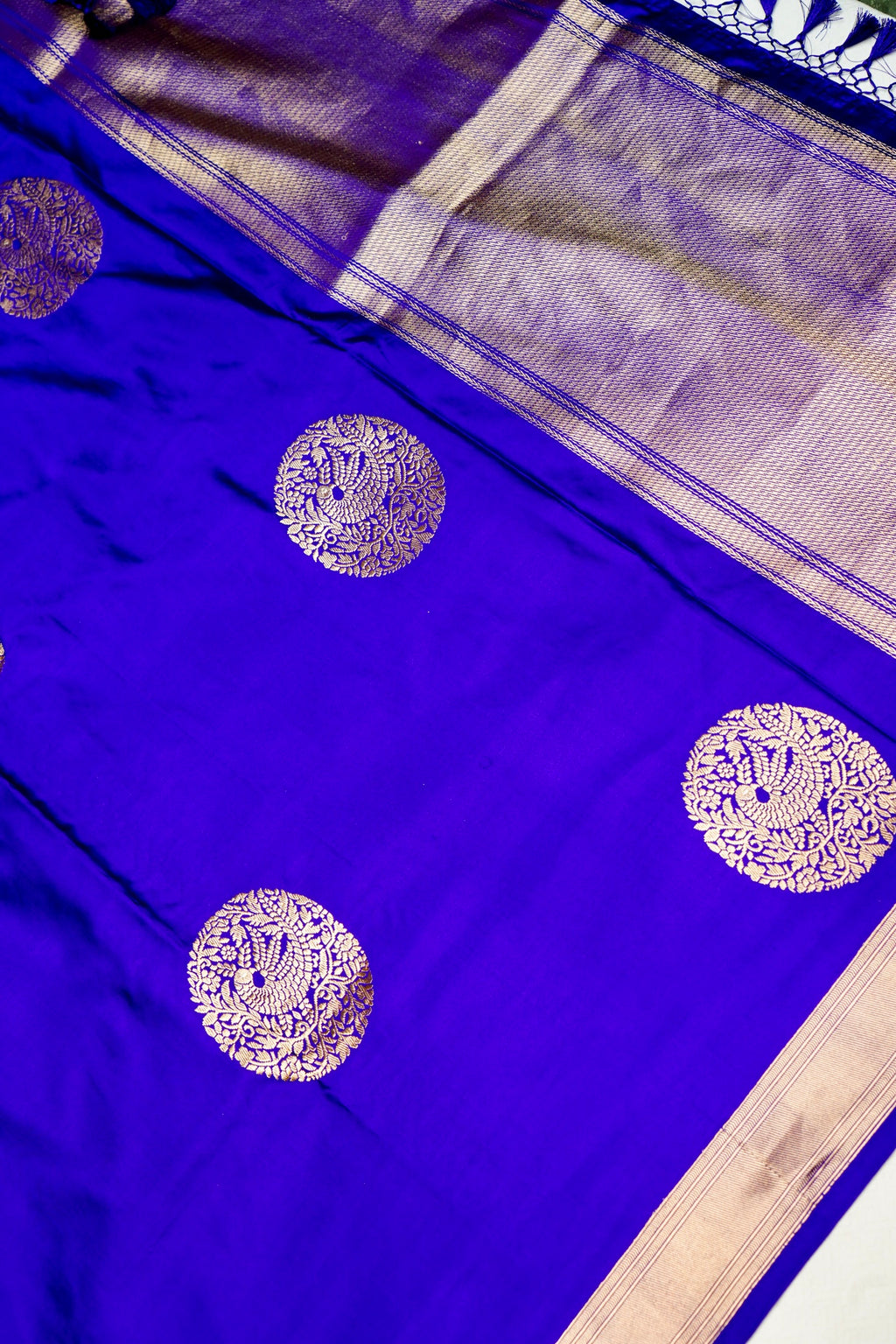 Handwoven Purple Motif Banarasi Mashru Silk Saree