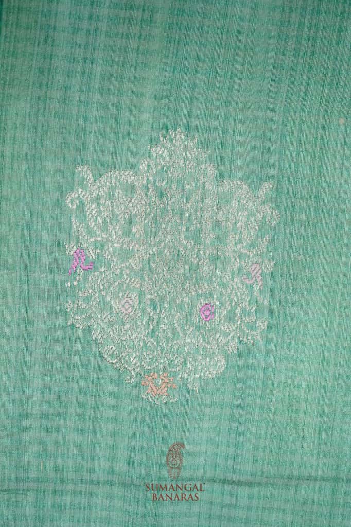 Handwoven Sea Green Banarasi Tussar Silk Saree